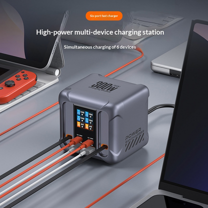 Oplaadstation met USB-C-kabel OEM HW866, 300W, 5A, 2 x USB-A - 2 x USB-C, Grijs