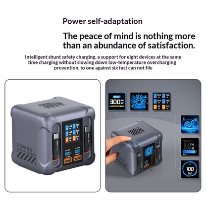 Oplaadstation met USB-C-kabel OEM HW866, 300W, 5A, 2 x USB-A - 2 x USB-C, Grijs