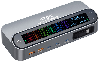 Oplaadstation met USB-C-kabel OEM LCD470W, 470W, 5A, 2 x USB-A - 3 x USB-C, Grijs