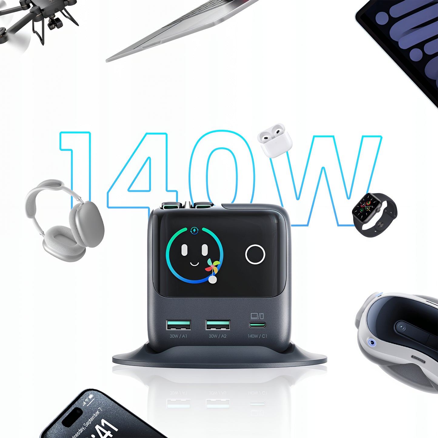 Oplaadstation met USB-C Kabel Joyroom Podix JR-TRD01, 140W, 1 x USB-C - 2 x USB-A, Gri