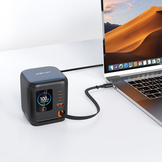 Oplaadstation met USB-C-kabel Acefast Z10, 100W, 1 x USB-A - 2 x USB-C, Zwart