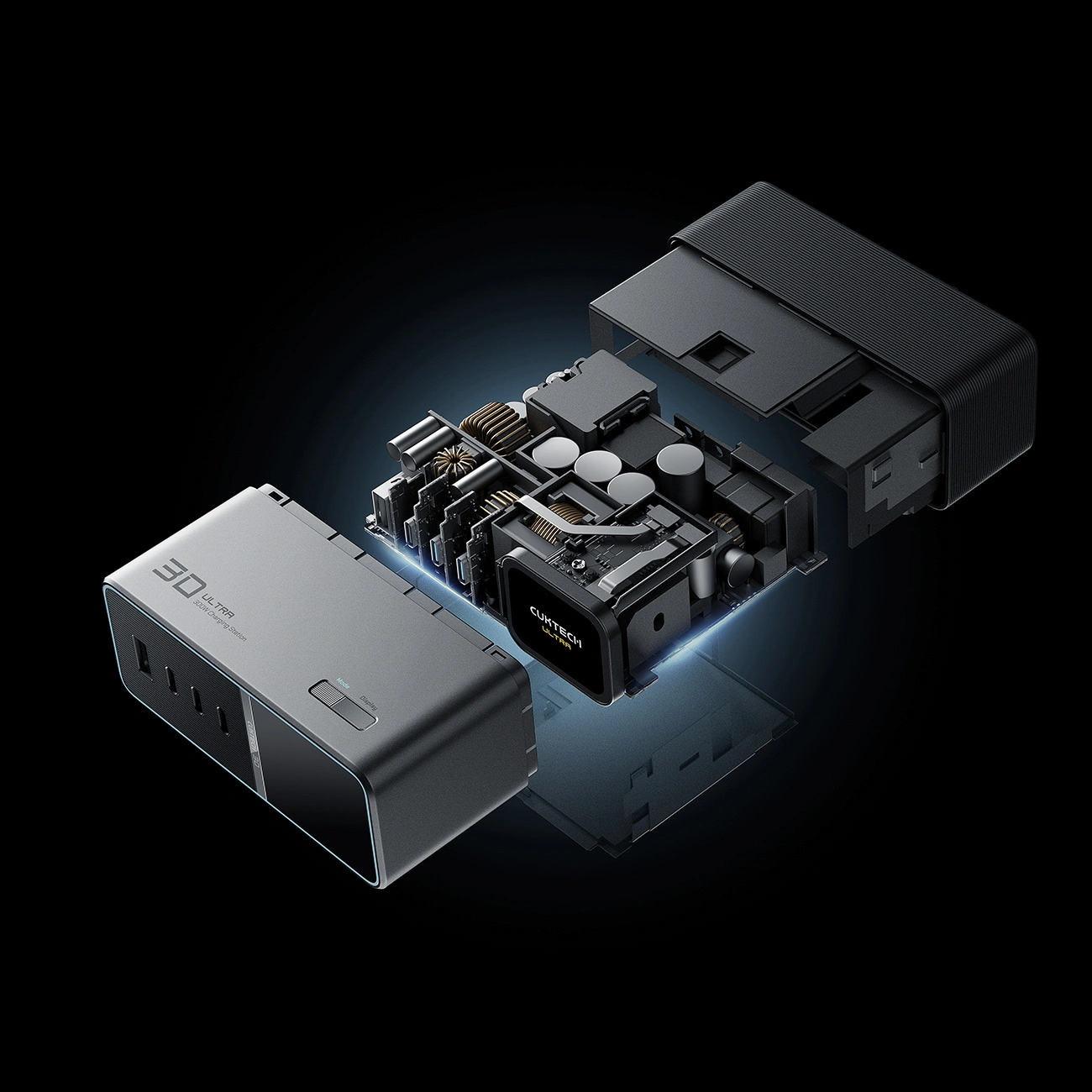 Cuktech TA3005U laadstation, 300W, 1 x DC - 1 x USB-A - 3 x USB-C, Grijs
