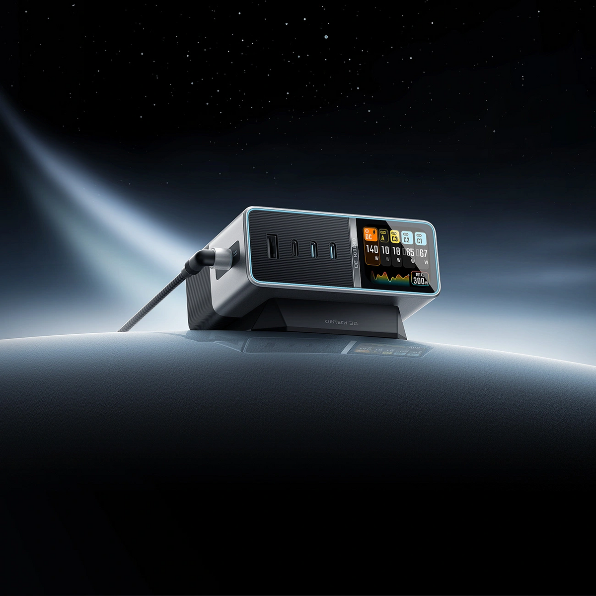 Cuktech TA3005U laadstation, 300W, 1 x DC - 1 x USB-A - 3 x USB-C, Grijs