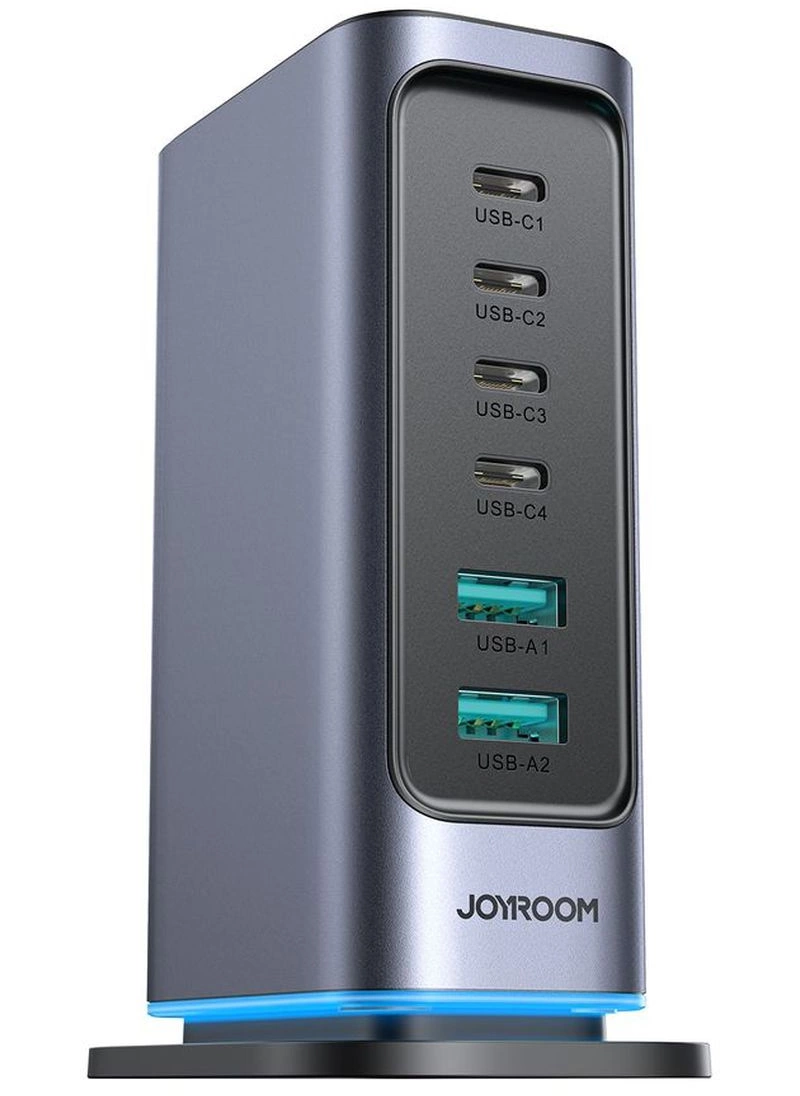 Joyroom JR-TCM02 UK Stationlader, 65W, 3.25A, 2 x USB-A - 4 x USB-C, Grijs