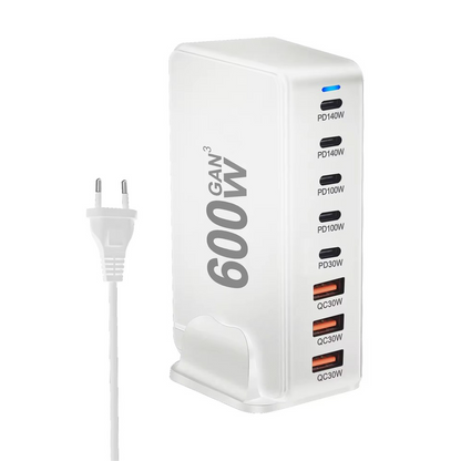 OEM Station Charger, 600W, 4 x USB-A - 4 x USB-C, Wit