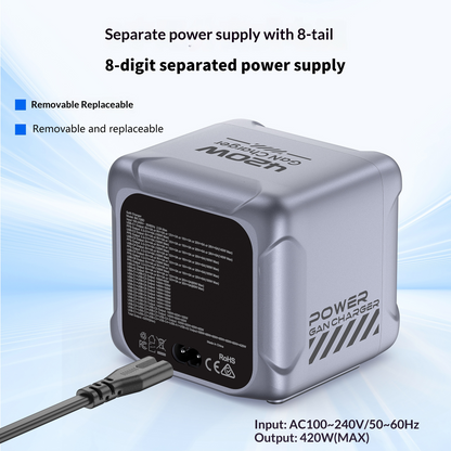 OEM Stationlader BK-126D, 140W, 5A, 2 x USB-A - 6 x USB-C, Grijs