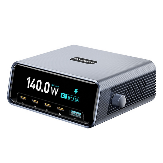 OEM Stationlader WLX-60G, 140W, 5A, 1 x USB-A - 4 x USB-C, Grijs