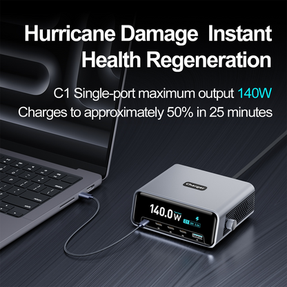 OEM Stationlader WLX-60G, 140W, 5A, 1 x USB-A - 4 x USB-C, Grijs