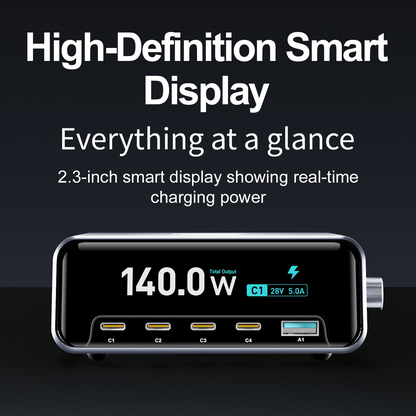 OEM Stationlader WLX-60G, 140W, 5A, 1 x USB-A - 4 x USB-C, Grijs