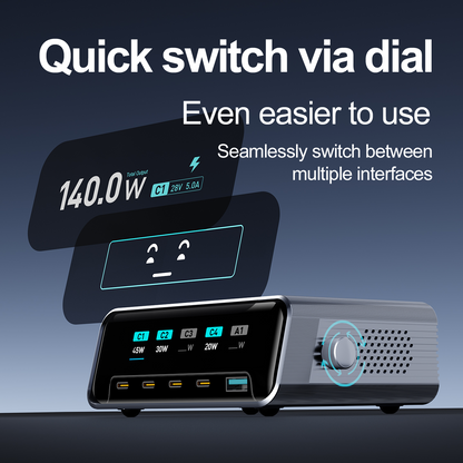 OEM Stationlader WLX-60G, 140W, 5A, 1 x USB-A - 4 x USB-C, Grijs