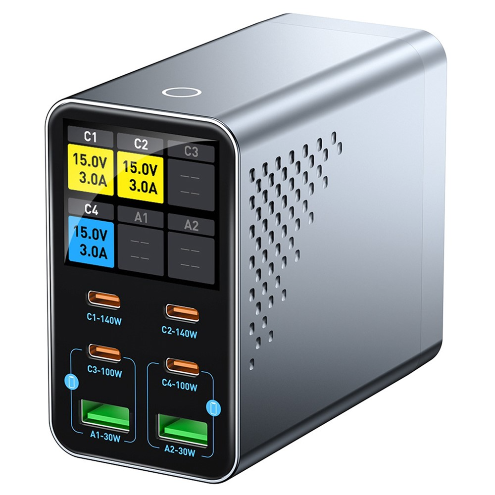 OEM WLX-G3 Stationlader, 140W, 5A, 2 x USB-A - 4 x USB-C, Grijs