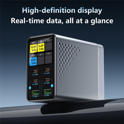 OEM WLX-G3 Stationlader, 140W, 5A, 2 x USB-A - 4 x USB-C, Grijs