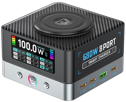 OEM WLX-R8A QI Stationlader, 140W, 5A, 2 x USB-A - 6 x USB-C, Grijs