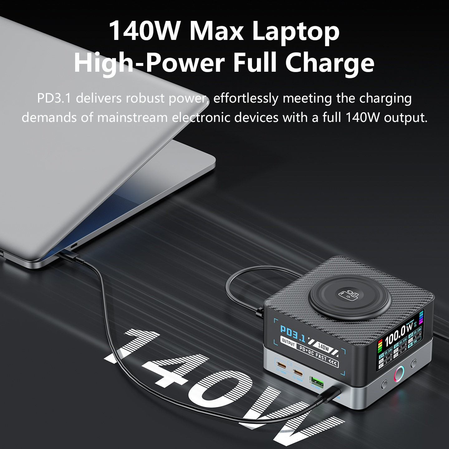 OEM WLX-R8A QI Stationlader, 140W, 5A, 2 x USB-A - 6 x USB-C, Grijs