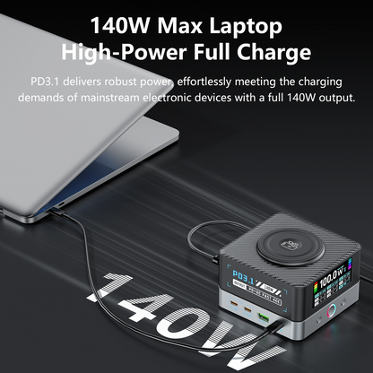 OEM WLX-R8A QI Stationlader, 140W, 5A, 2 x USB-A - 6 x USB-C, Grijs