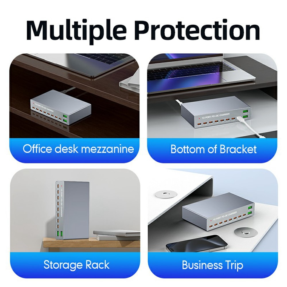 OEM Stationlader WLX-X6Y, 140W, 5A, 2 x USB-A - 8 x USB-C, Zilver
