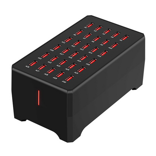 OEM Station Charger WT-268, 150W, 2.4A, 30 x USB-A, Zwart