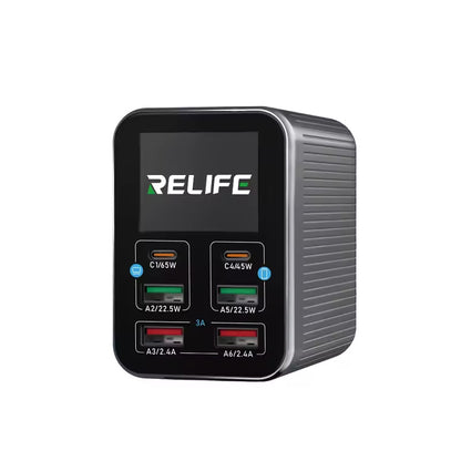 Opladerstation Relife Q4, 72W, 5A, 2 x USB-C - 4 x USB-A, Grijs