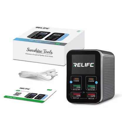 Opladerstation Relife Q4, 72W, 5A, 2 x USB-C - 4 x USB-A, Grijs