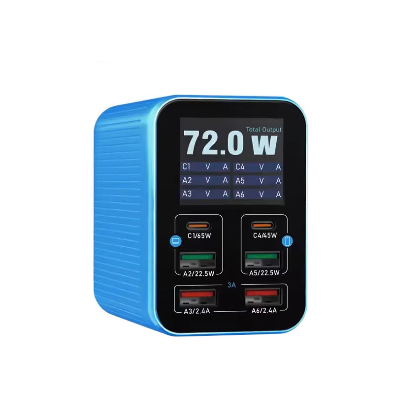 Opladerstation Relife Q4, 72W, 5A, 2 x USB-C - 4 x USB-A, Blauw