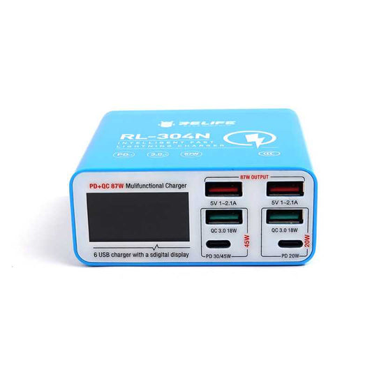 Opladerstation Relife RL-304N, 87W, 3A, 2 x USB-C - 4 x USB-A, Blauw
