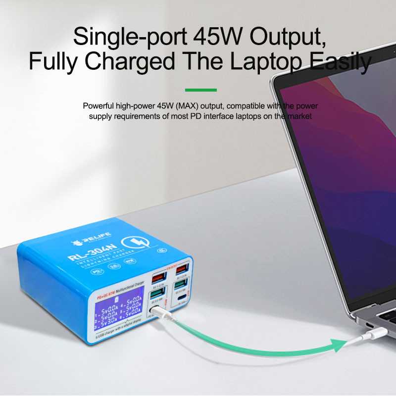 Opladerstation Relife RL-304N, 87W, 3A, 2 x USB-C - 4 x USB-A, Blauw