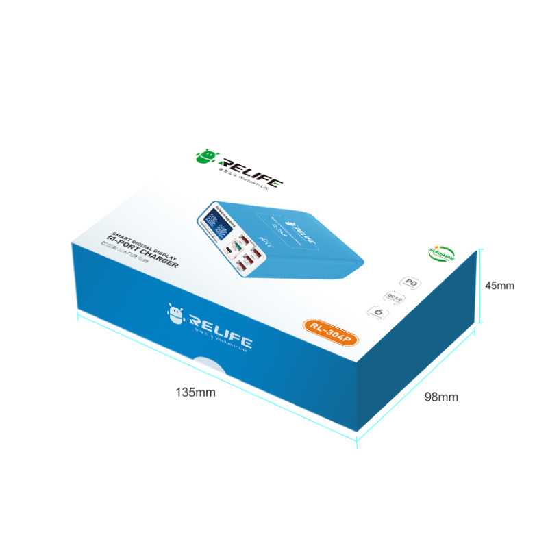 Oplaadstation Relife RL-304P, 40W, 3A, 1 x USB-C - 5 x USB-A, Blauw