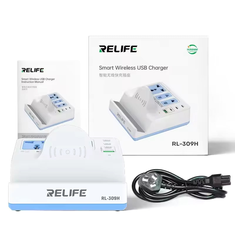 Relife RL-309H QI Station Charger, 72W, 1 x USB-A - 3 x USB-C, Wit