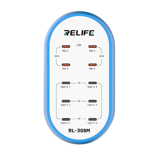 Relife RL-309M Station Charger, 72W, 10 x USB-C, Blauw
