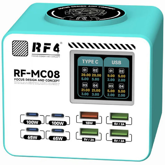 Lader Station RF4 RF-MC08, 150W, 5A, 4 x USB-A - 4 x USB-C, Turkoois