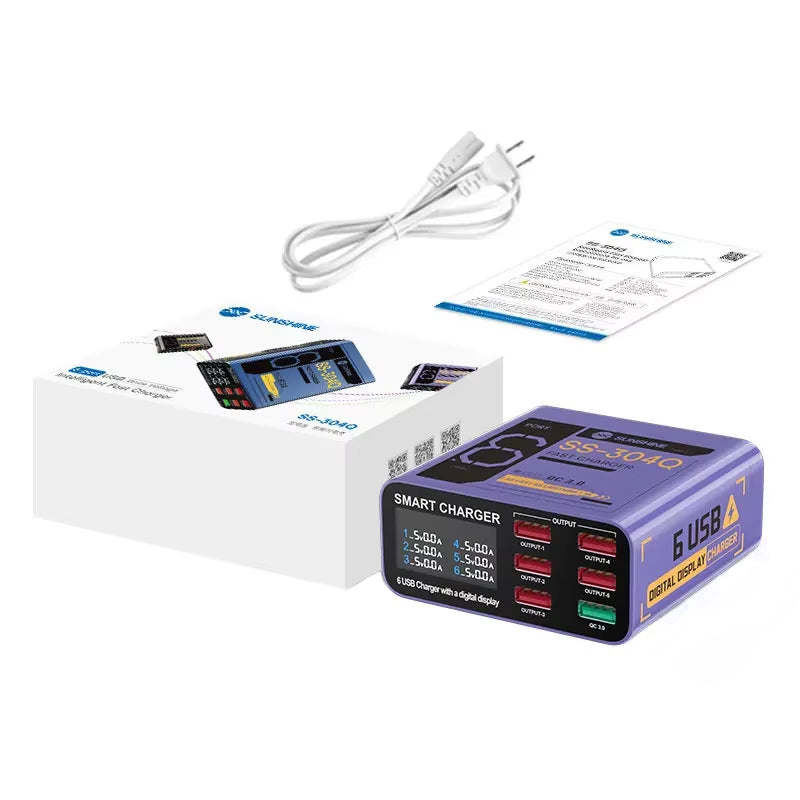 Oplader Station Sunshine SS-304Q, 30W, 3.5A, 6 x USB-A, Paars