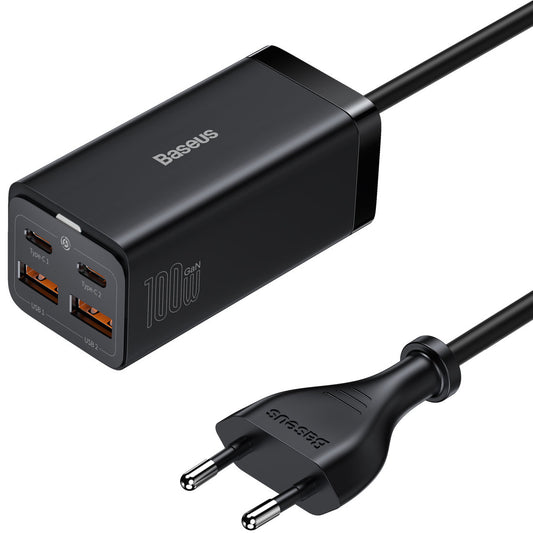 USB-C Oplaadstation Baseus GaN3 Pro, 100W, 5A, 2 x USB-A - 2 x USB-C, Zwart, Opnieuw verzegeld CCGP000101