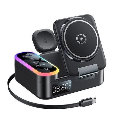 Oplader Station Yesido DS38 Display QI 3in1, 65W, 3A, 1 x USB-A - 2 x USB-C, Zwart