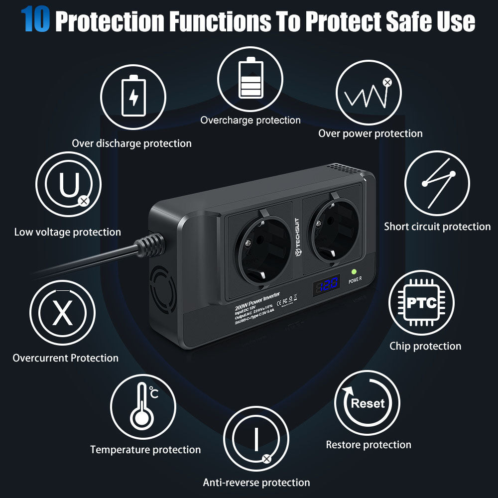 Auto Elektrische Omvormer Techsuit PowerDriveX, 200W