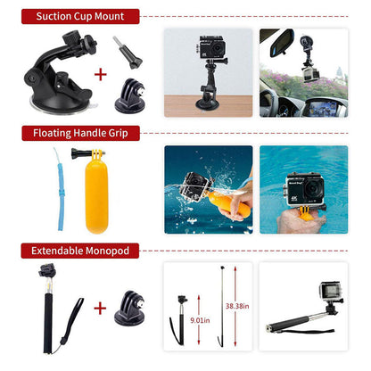 Sportcamera Accessoireset Techsuit SA15 voor GoPro / SJCAM Series, 15in1, Zwart