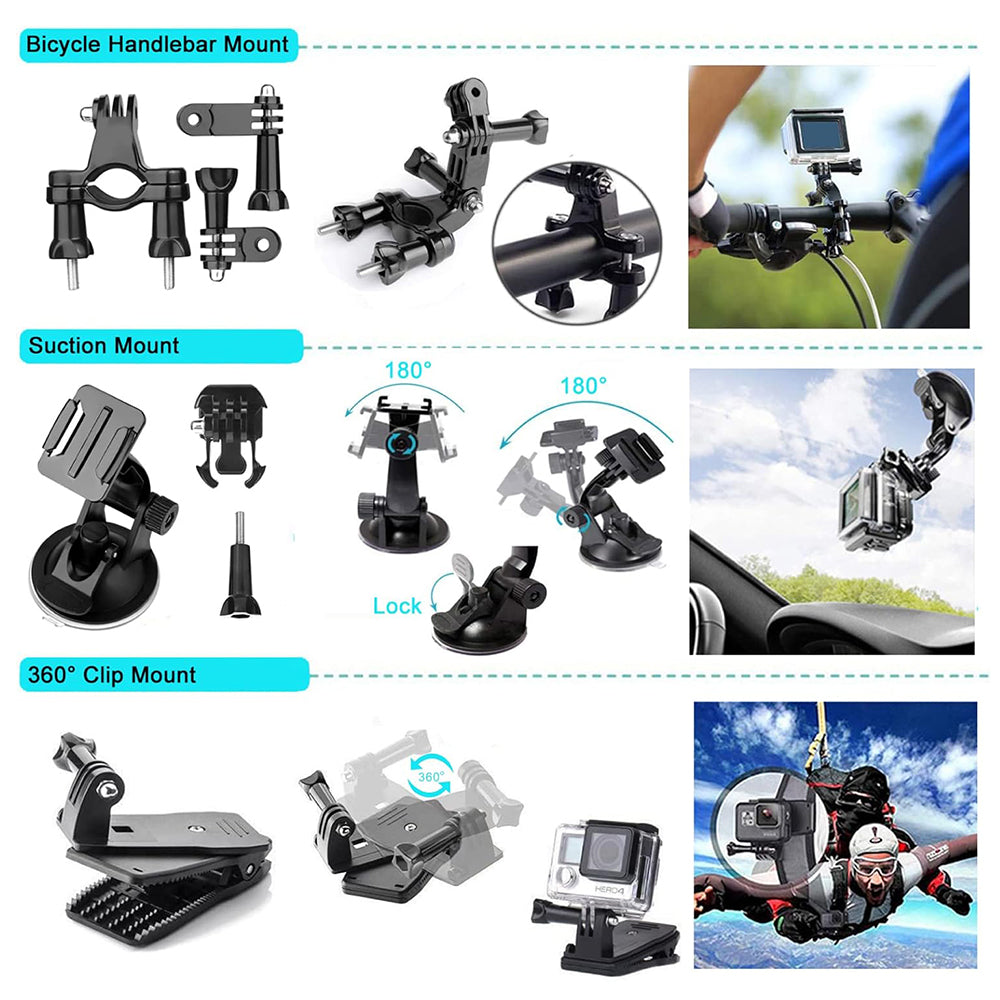 Techsuit SA50 Sportcamera Accessoirekit voor GoPro / SJCAM Series, 50in1, Zwart
