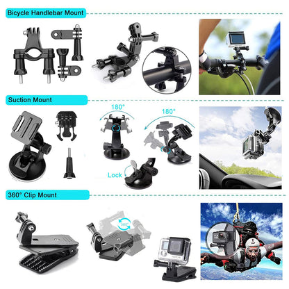 Techsuit SA50 Sportcamera Accessoirekit voor GoPro / SJCAM Series, 50in1, Zwart