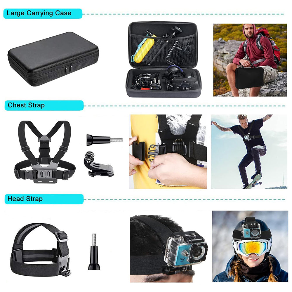 Techsuit SA50 Sportcamera Accessoirekit voor GoPro / SJCAM Series, 50in1, Zwart