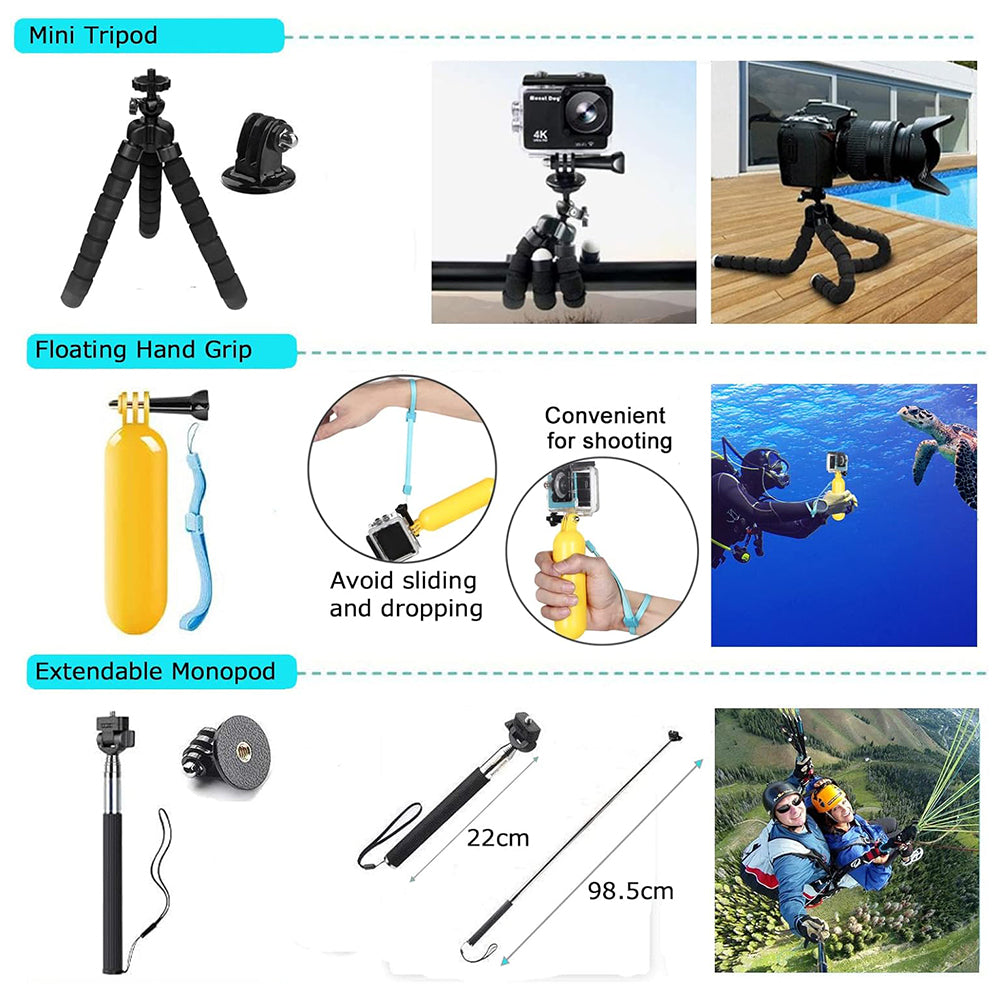 Techsuit SA50 Sportcamera Accessoirekit voor GoPro / SJCAM Series, 50in1, Zwart