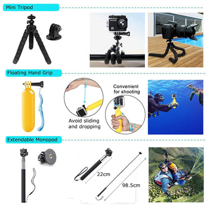 Techsuit SA50 Sportcamera Accessoirekit voor GoPro / SJCAM Series, 50in1, Zwart
