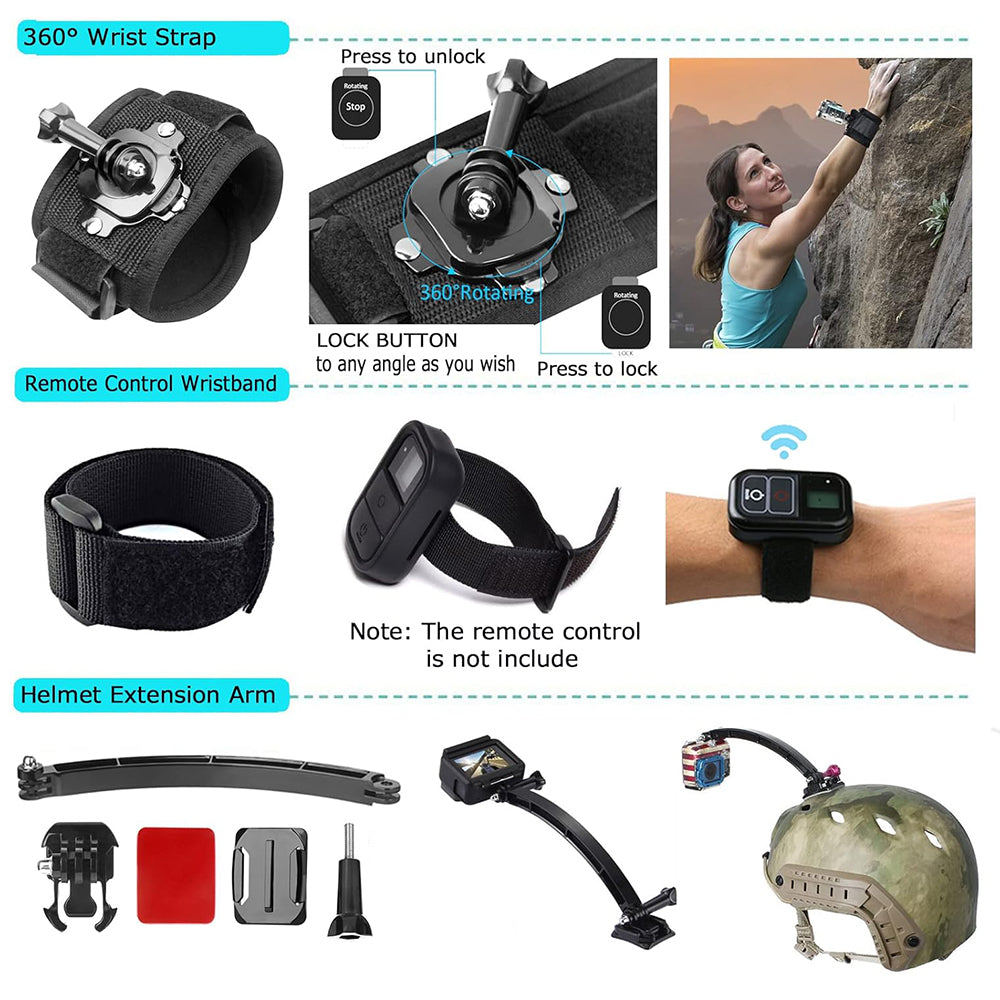 Techsuit SA50 Sportcamera Accessoirekit voor GoPro / SJCAM Series, 50in1, Zwart