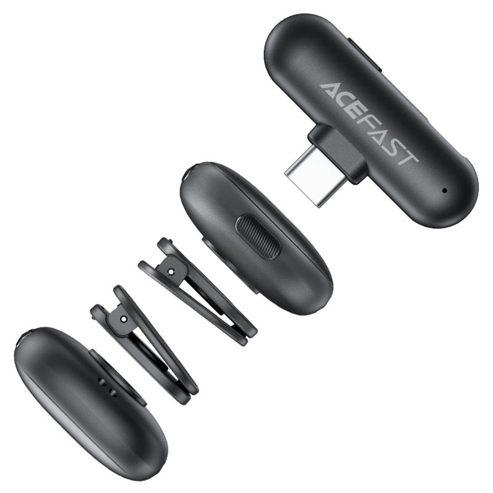Lavalier Acefast R1, USB-C, Set 2 stuks, Zwart