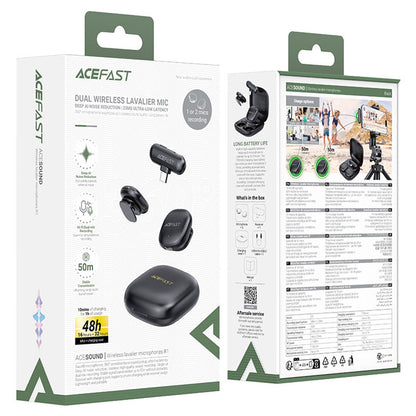 Lavalier Acefast R1, USB-C, Set 2 stuks, Zwart