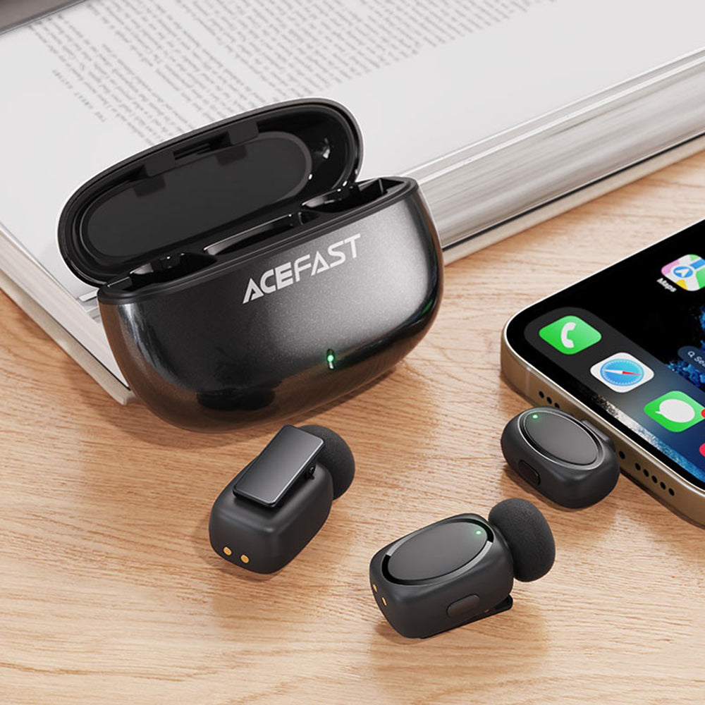 Lavalier Acefast R2, USB-C, Set 2 stuks, Zwart