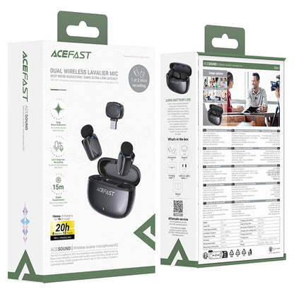 Lavalier Acefast R2, USB-C, Set 2 stuks, Zwart