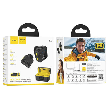 Lavaliermicrofoon HOCO L17, USB-C / Lightning, Set van 2 Stuks, Zwart