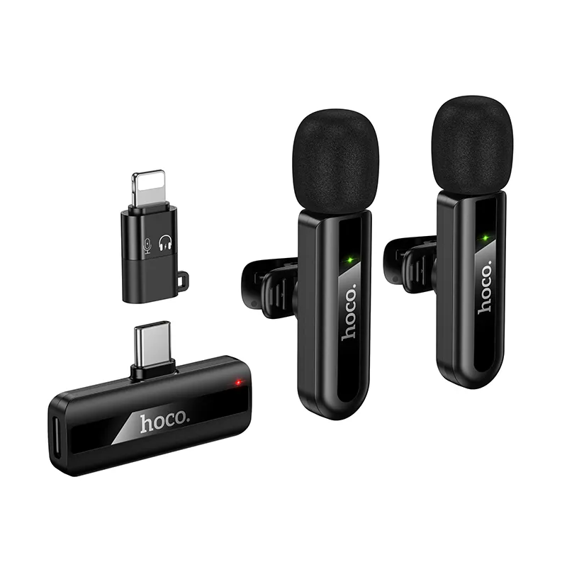 HOCO L20A dasspeldmicrofoon, USB-C / Lightning, Set van 2 stuks, Zwart