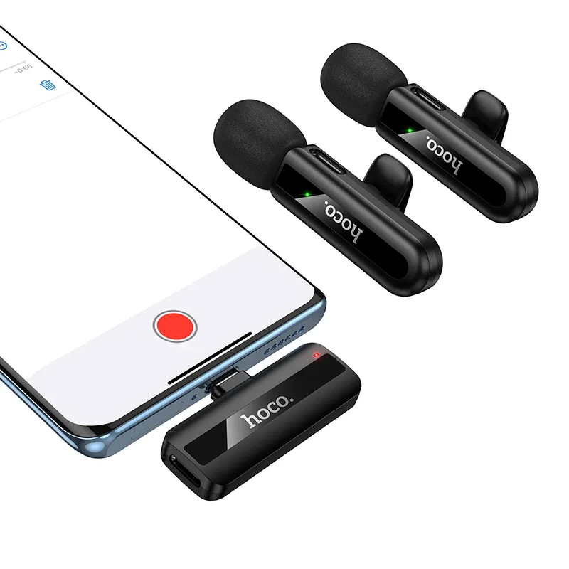 HOCO L20A dasspeldmicrofoon, USB-C / Lightning, Set van 2 stuks, Zwart
