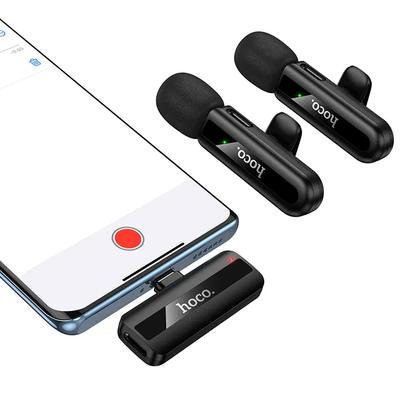 HOCO L20A dasspeldmicrofoon, USB-C / Lightning, Set van 2 stuks, Zwart