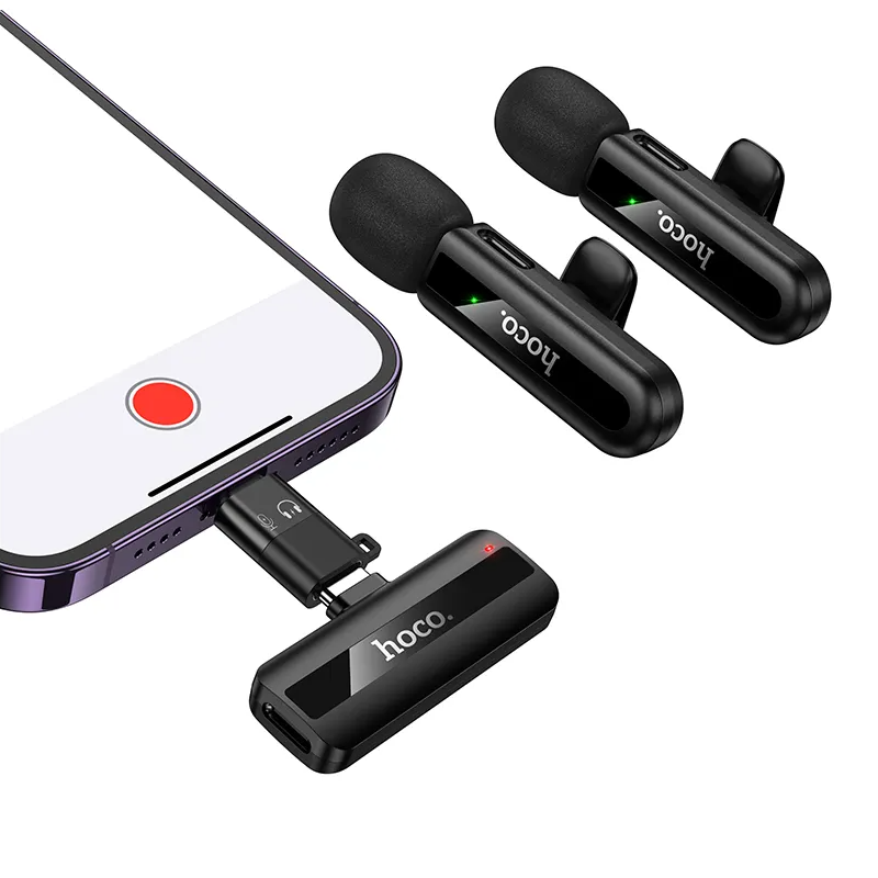 HOCO L20A dasspeldmicrofoon, USB-C / Lightning, Set van 2 stuks, Zwart